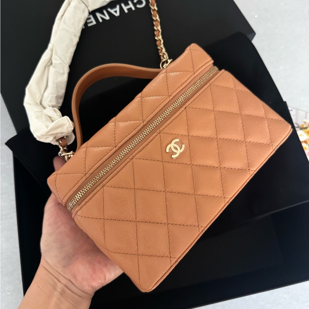 Chanel Dark Beige Quilted Vanity  Bag - Picture 2 of 10